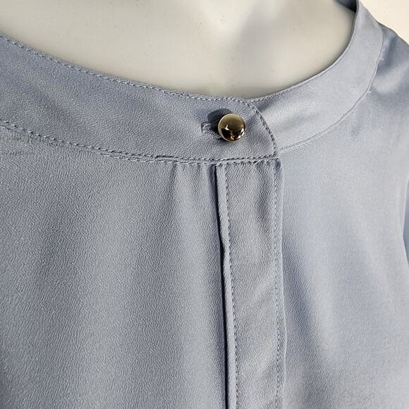 Ann Taylor Blouse Womans Size XL Blue Long Roll Tab Sleeve Popover Hidden Button - Picture 7 of 10